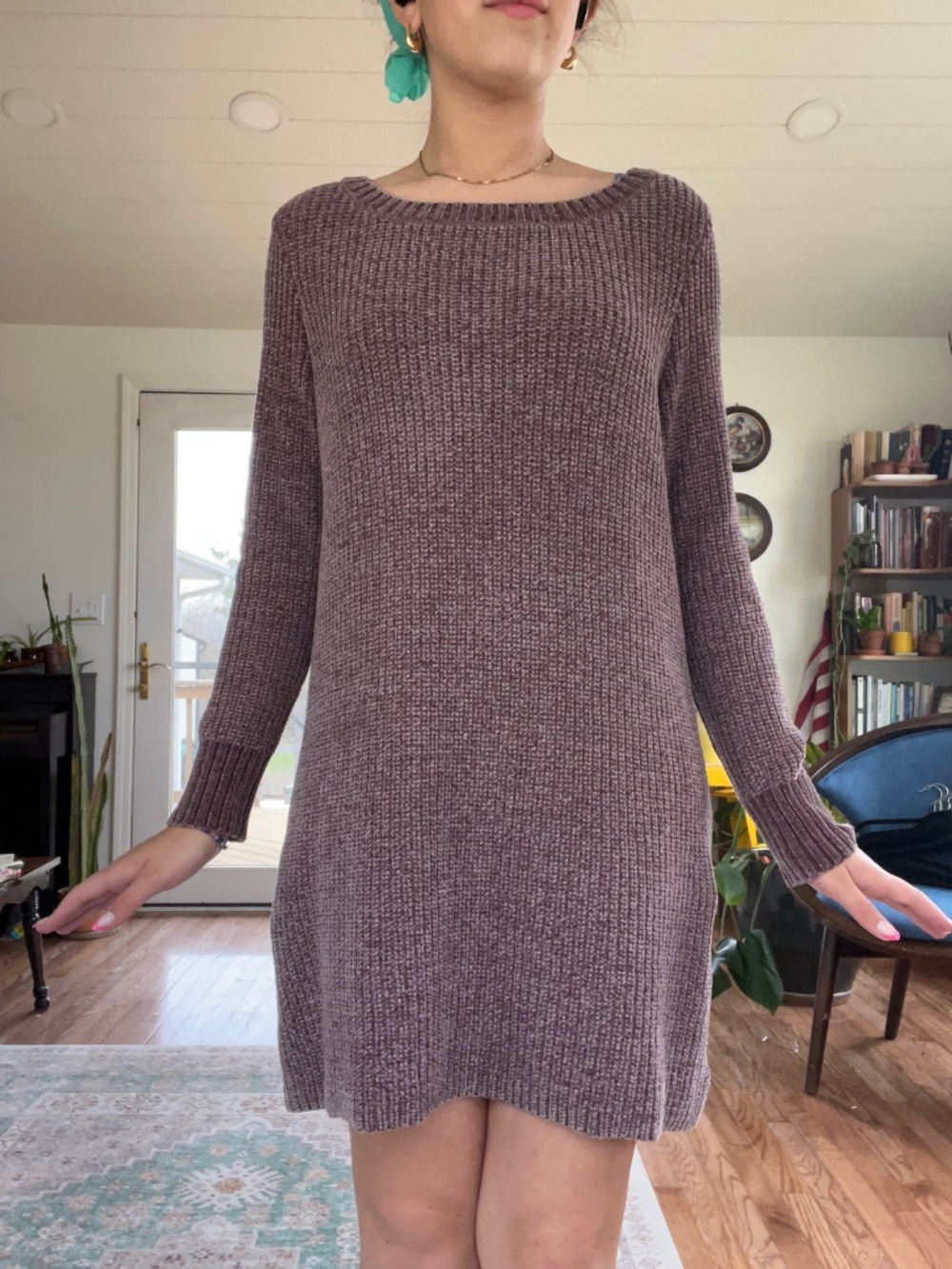 American Eagle Chenille Sweater Dress Neutral Cozy Soft Girl Fall Outfit Size M
